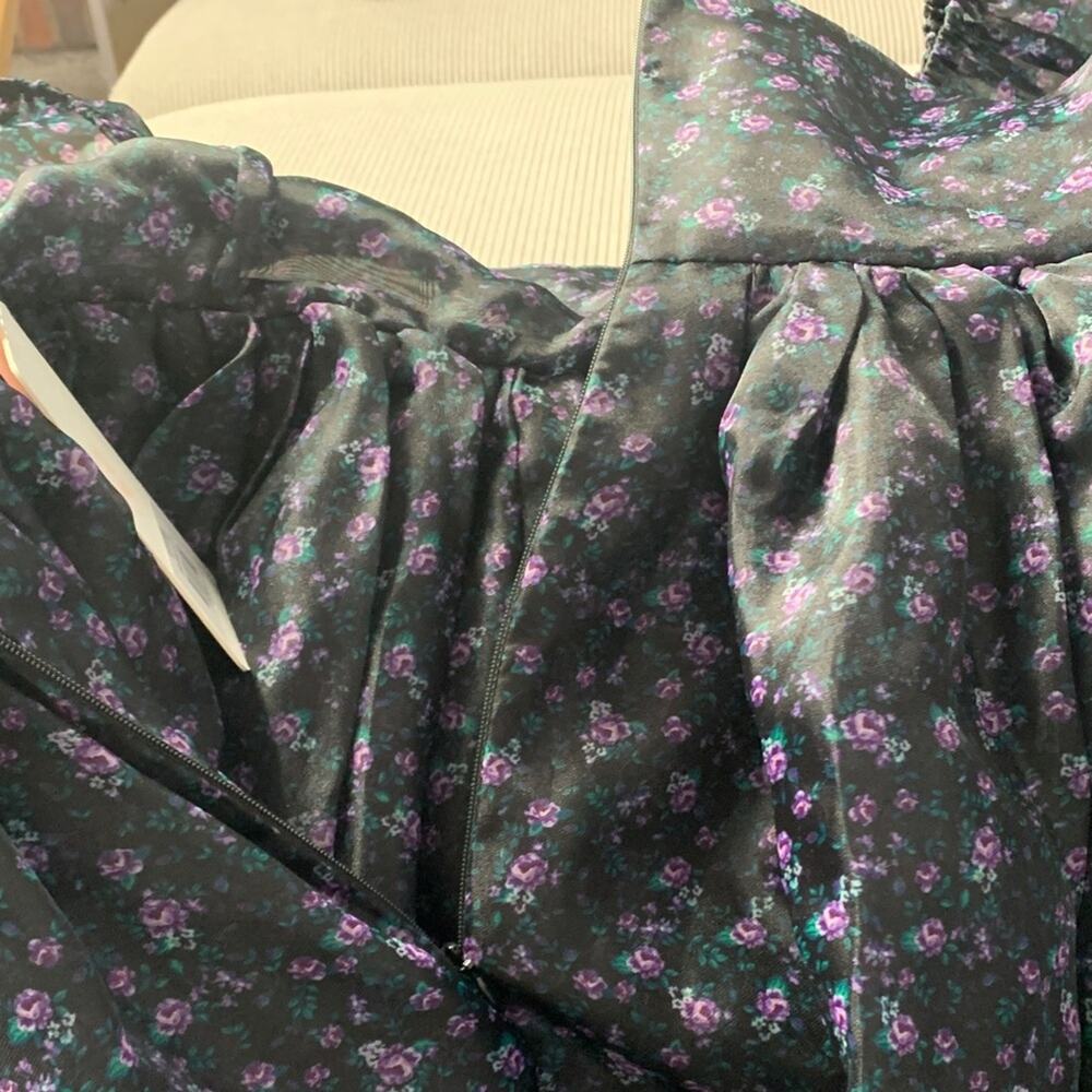 Selkie size medium new 80s ditz Navy Floral Puff Sleeve Dress babydoll girl fem - Picture 11 of 11